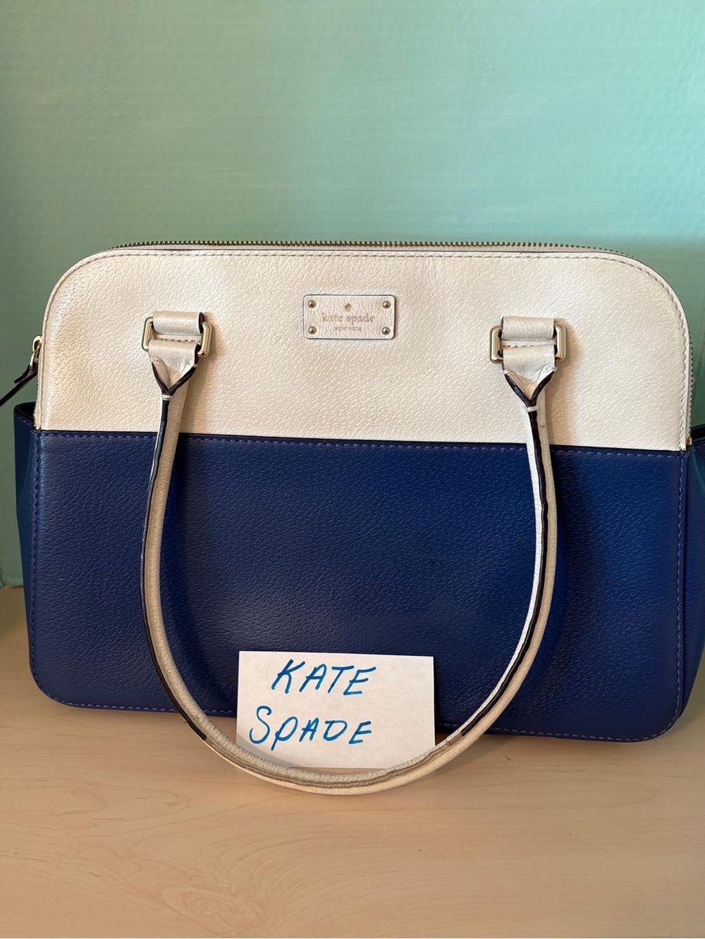 Kate Spade Grove Street Carli Satchel Blue Cream Colorblock Leather Handbag